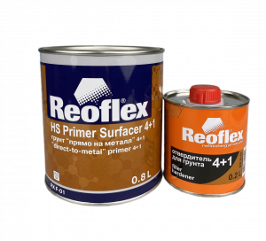 Грунт Reoflex 2К HS Primer Surfacer 4+1 акриловый "прямо на металл" 0,8л с отвердителем 0,2л, черный